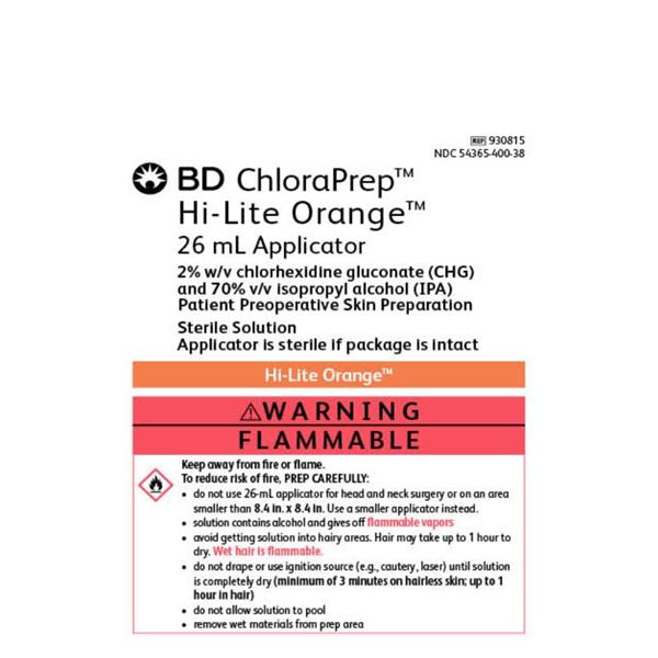 Applicator ChloraPrep CHG 2%/Isopropyl Alcohol 70% 26mL Hi-Lt Orng Tnt 25/Ca